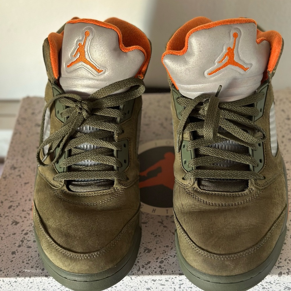 Jordan Green and Orange Sneakers with Suede Upper and Low Top Design